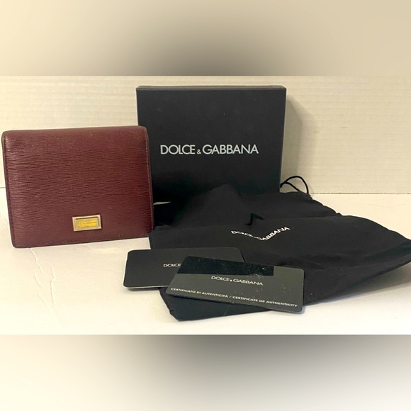 Dolce & Gabbana  burgundy 2 fold wallet with change section signature on front - Picture 1 of 7